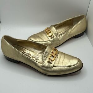 Salvatore Ferragamo Gold Buckle Loafers
